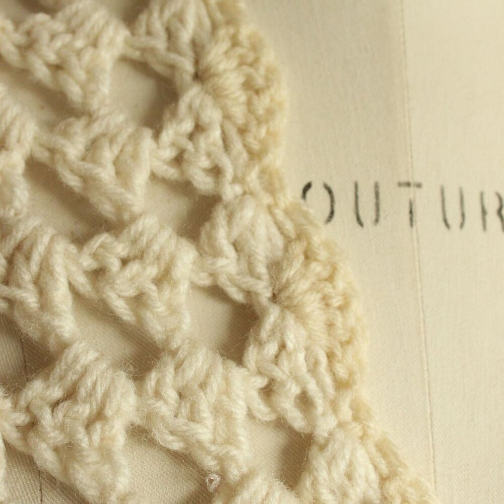 Vintage 1960s 1970s Shawl, Ivory Knit with Fringe Cape or Wrap - Picture 12 of 14